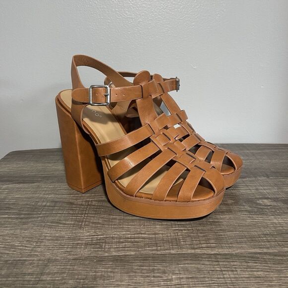 Bamboo Women’s Light Brown Fisherman Platform High Block Heel Sandals Size 8.5 - Picture 1 of 11